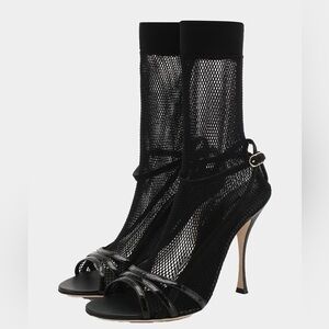 Dolce & Gabbana Fishnet Sandals Mesh Ankle Strappy Stiletto Heel Size 36